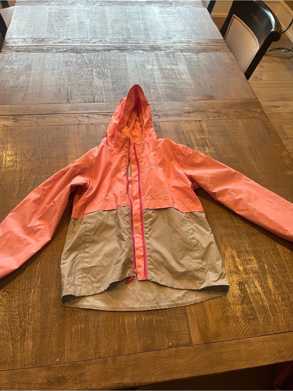 Columbia Kids' Two-Tone Hooded Rain Jacket - Pink & Tan - Light fleece lined